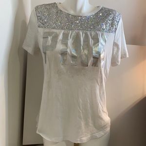 PINK White Graphic Logo T-Shirt w Sparkles Sz Med